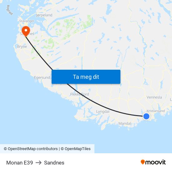 Monan E39 to Sandnes map