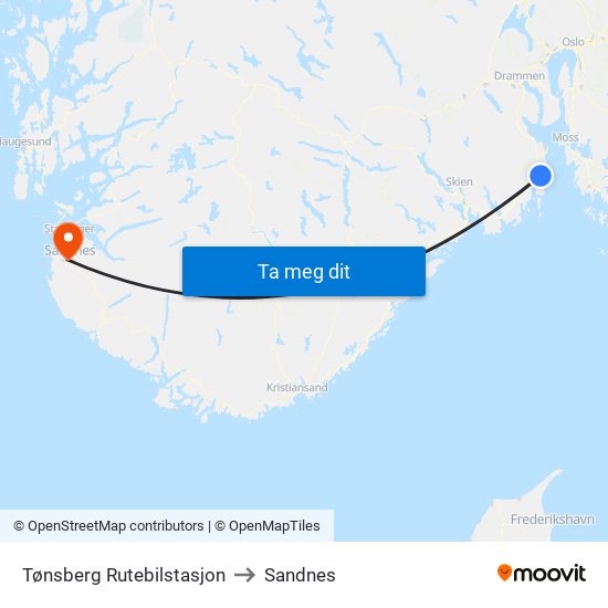 Tønsberg Rutebilstasjon to Sandnes map