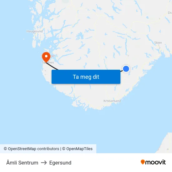 Åmli Sentrum to Egersund map