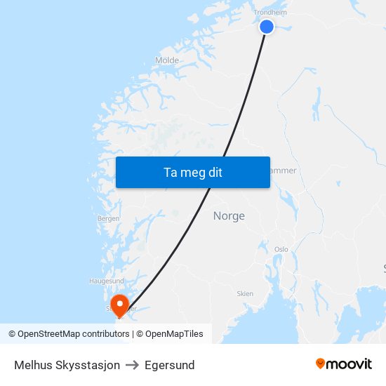 Melhus Skysstasjon to Egersund map