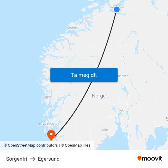 Sorgenfri to Egersund map