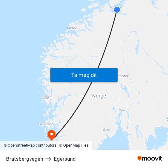 Bratsbergvegen to Egersund map