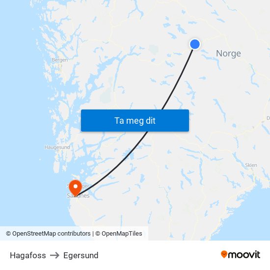 Hagafoss to Egersund map