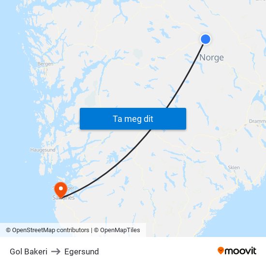 Gol Bakeri to Egersund map