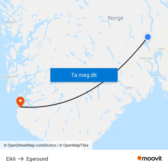 Eikli to Egersund map