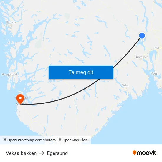 Veksalbakken to Egersund map