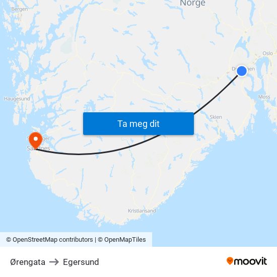 Ørengata to Egersund map