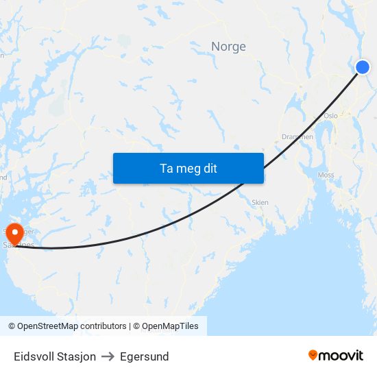 Eidsvoll Stasjon to Egersund map