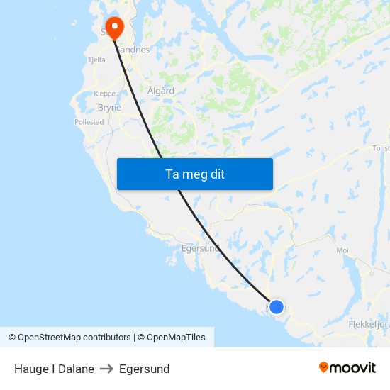 Hauge I Dalane to Egersund map