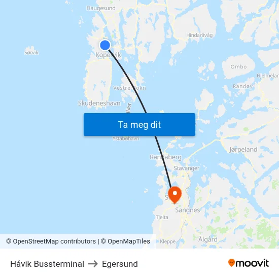 Håvik Bussterminal to Egersund map