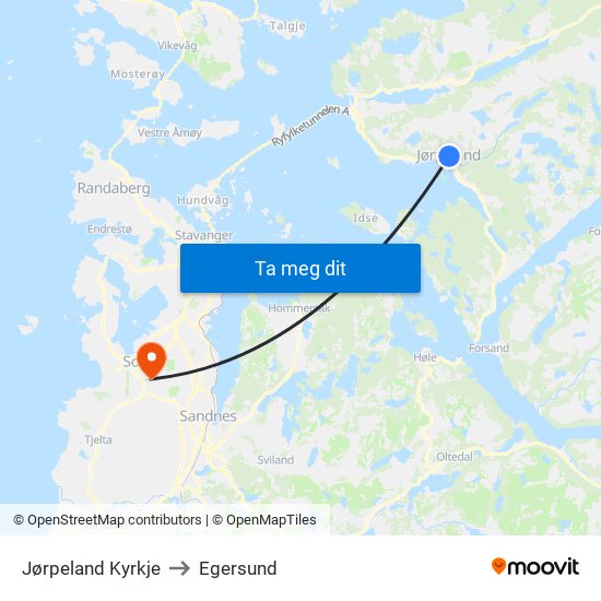 Jørpeland Kyrkje to Egersund map