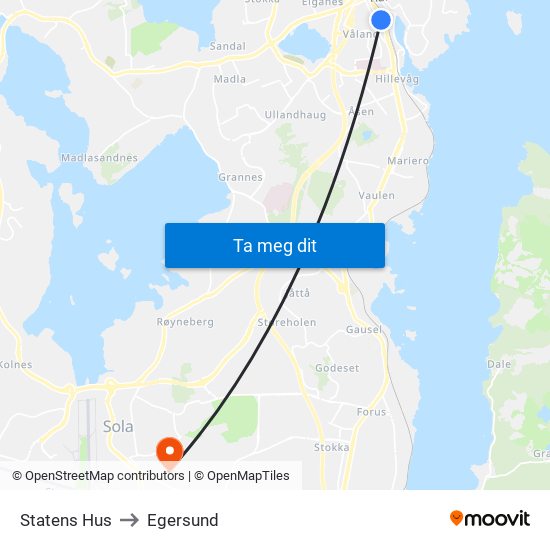 Statens Hus to Egersund map