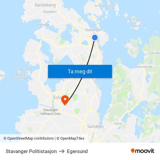 Stavanger Politistasjon to Egersund map