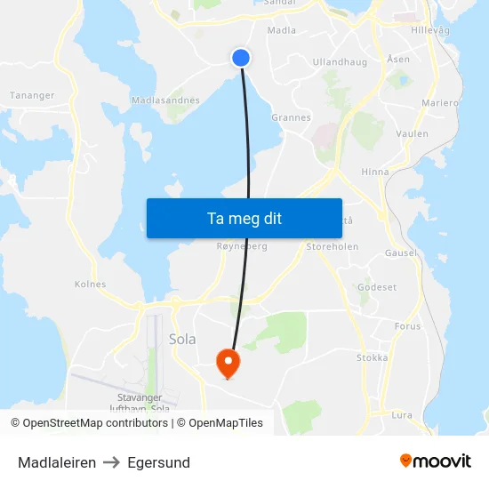 Madlaleiren to Egersund map