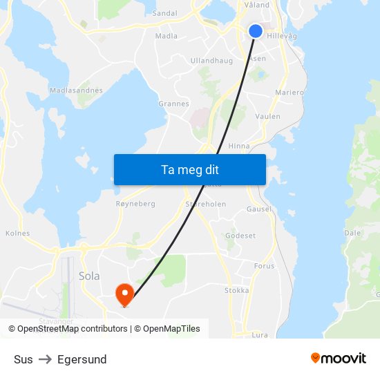 Sus to Egersund map