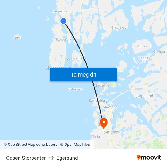 Oasen Storsenter to Egersund map