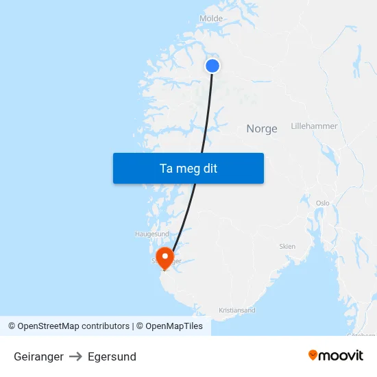Geiranger to Egersund map