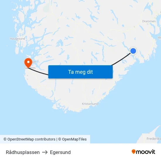 Rådhusplassen to Egersund map