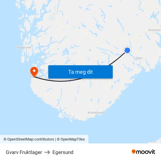 Gvarv Fruktlager to Egersund map