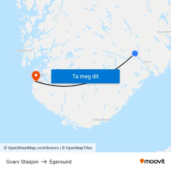 Gvarv Stasjon to Egersund map