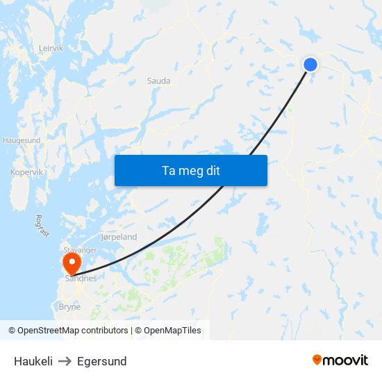 Haukeli to Egersund map