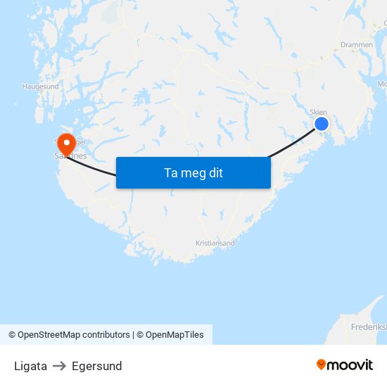 Ligata to Egersund map