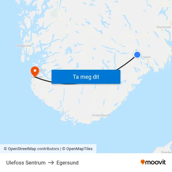 Ulefoss Sentrum to Egersund map