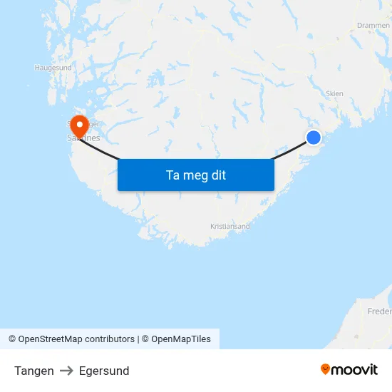 Tangen to Egersund map