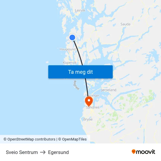 Sveio Sentrum to Egersund map