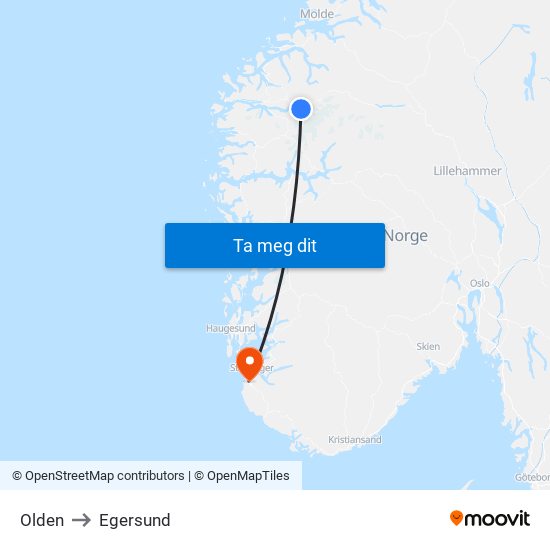 Olden to Egersund map