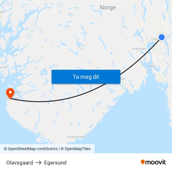 Olavsgaard to Egersund map