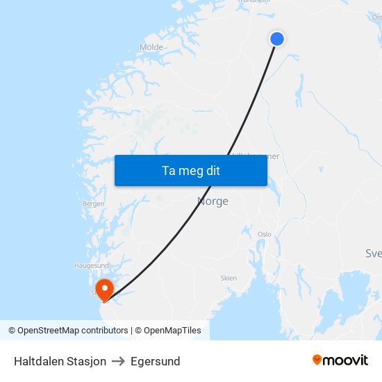 Haltdalen Stasjon to Egersund map