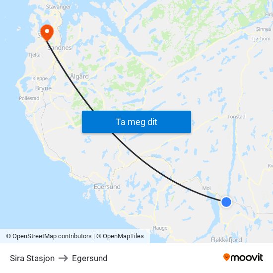 Sira Stasjon to Egersund map