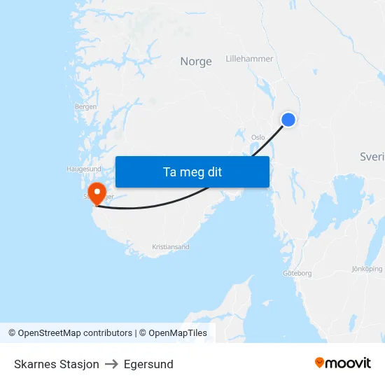Skarnes Stasjon to Egersund map