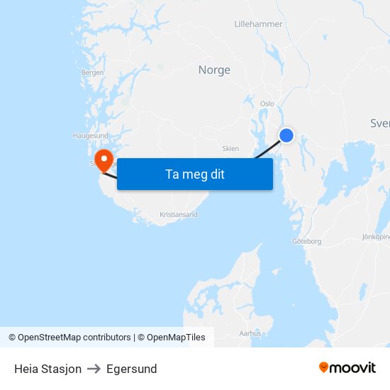 Heia Stasjon to Egersund map