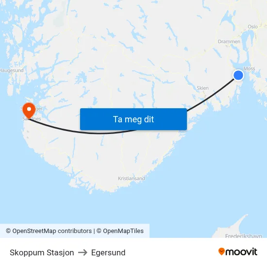 Skoppum Stasjon to Egersund map