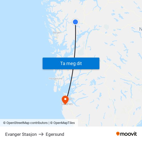 Evanger Stasjon to Egersund map