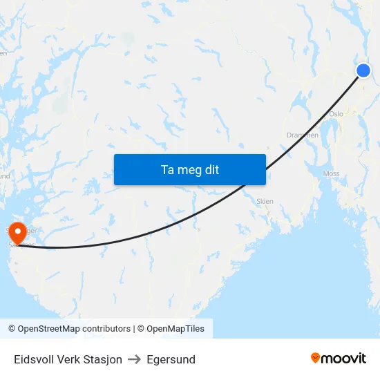 Eidsvoll Verk Stasjon to Egersund map