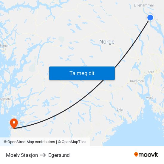 Moelv Stasjon to Egersund map