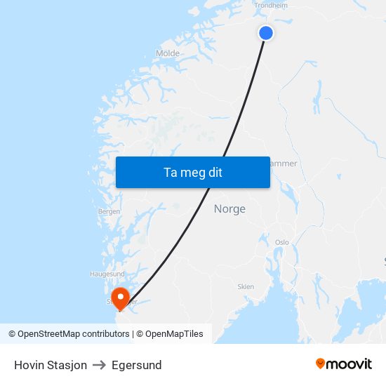 Hovin Stasjon to Egersund map