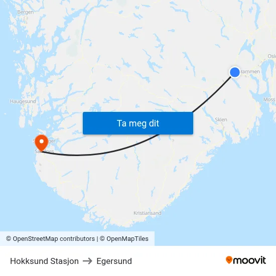 Hokksund Stasjon to Egersund map