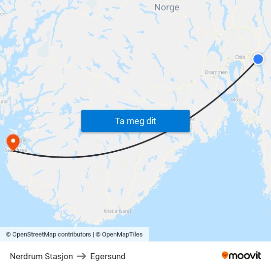 Nerdrum Stasjon to Egersund map