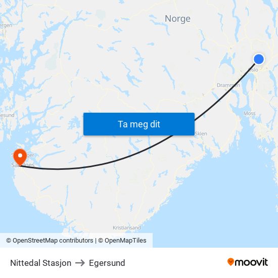 Nittedal Stasjon to Egersund map