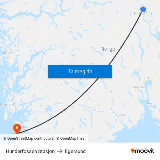 Hunderfossen Stasjon to Egersund map