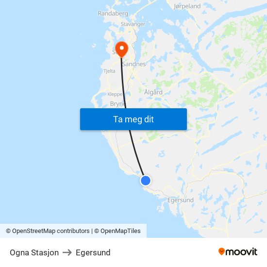 Ogna Stasjon to Egersund map