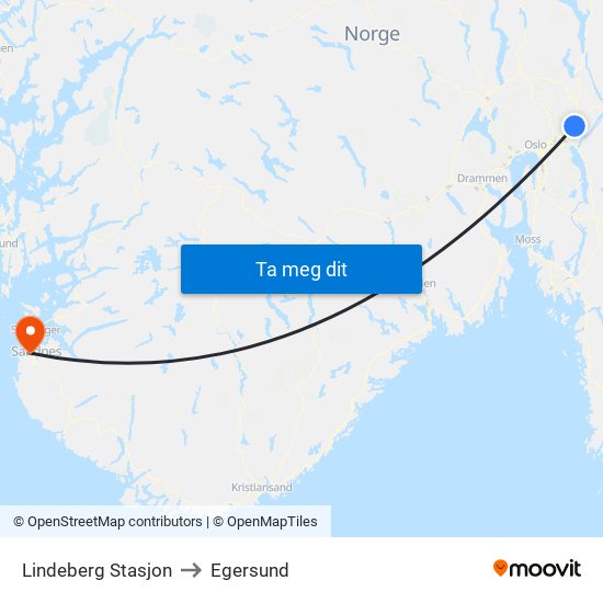 Lindeberg Stasjon to Egersund map