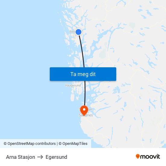 Arna Stasjon to Egersund map