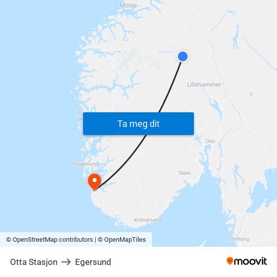 Otta Stasjon to Egersund map