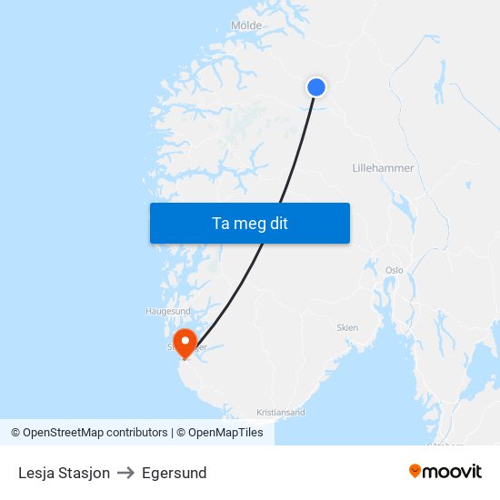 Lesja Stasjon to Egersund map
