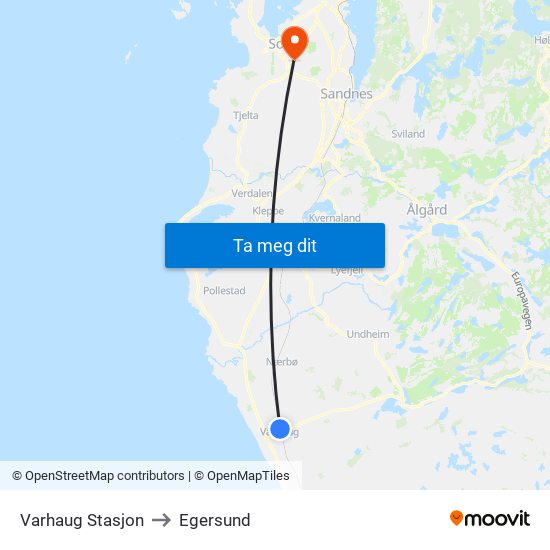 Varhaug Stasjon to Egersund map